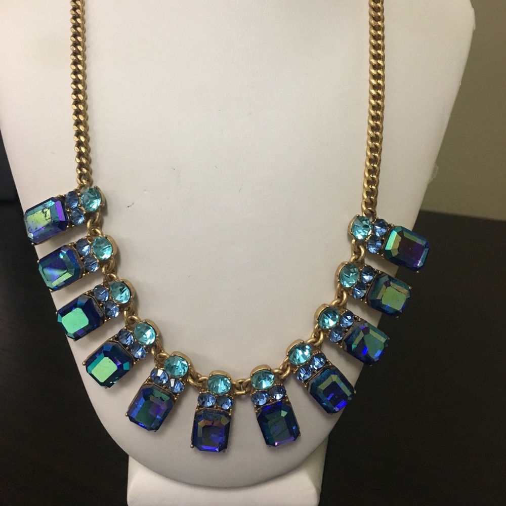 JCrew blue crystal necklace, 21” long